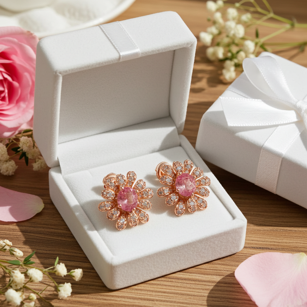 Brazilian Pink Tourmaline Earrings 5x6mm 925 Sterling Silver