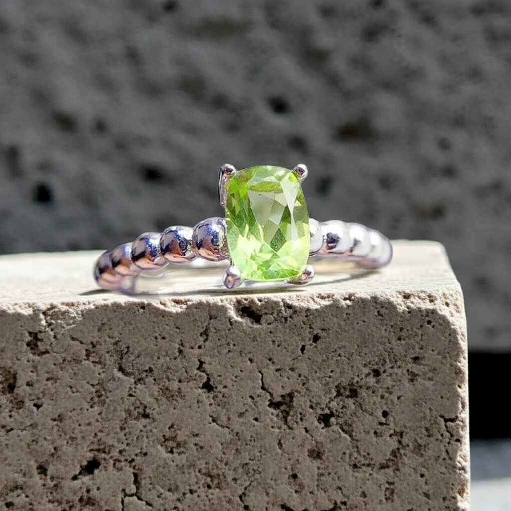 Natural Peridot Gemstone Ring 5x7mm, August Birthstone Peridot Ring