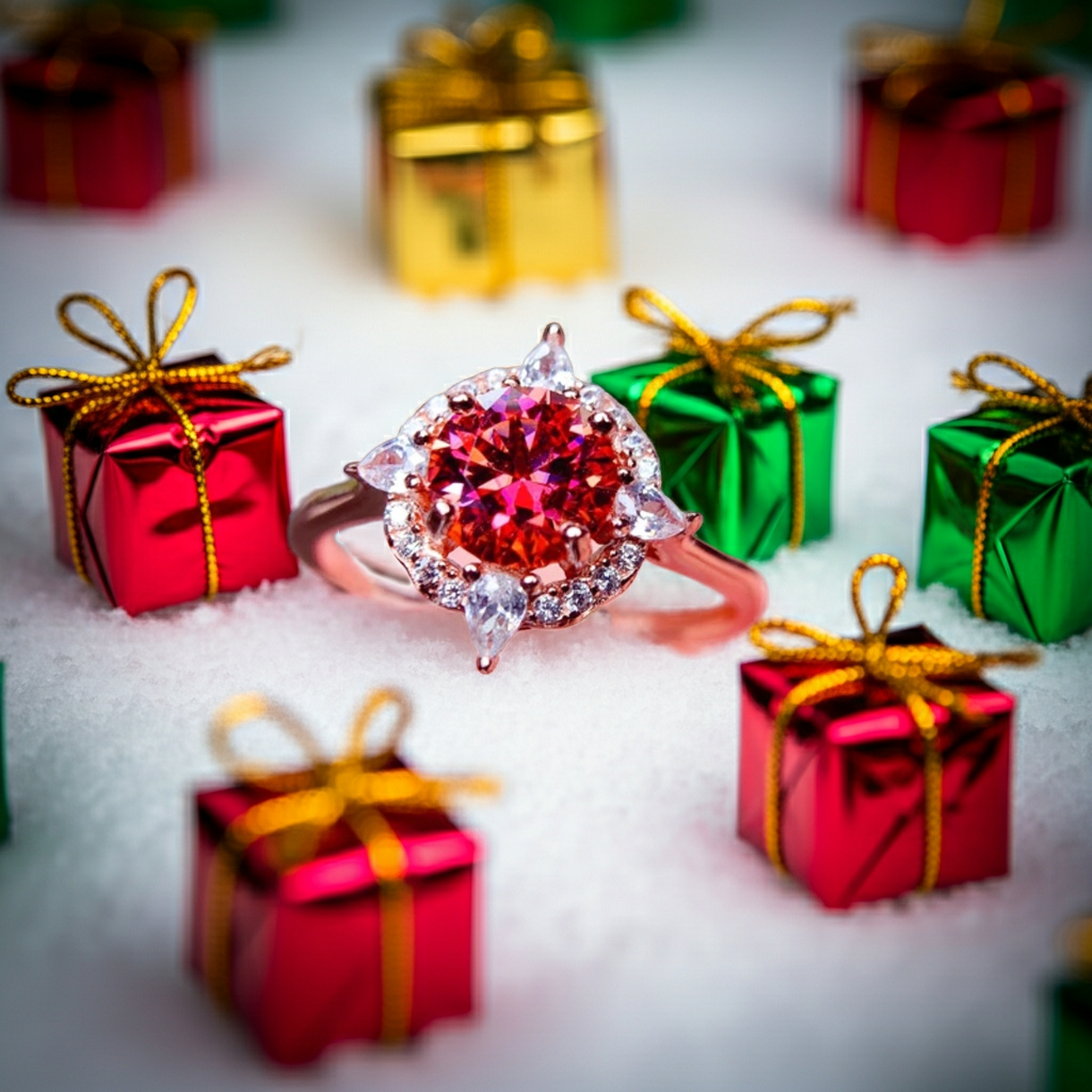 VVS1 Round Brilliant Cut 1 CT Red Moissanite Ring 6.5mm