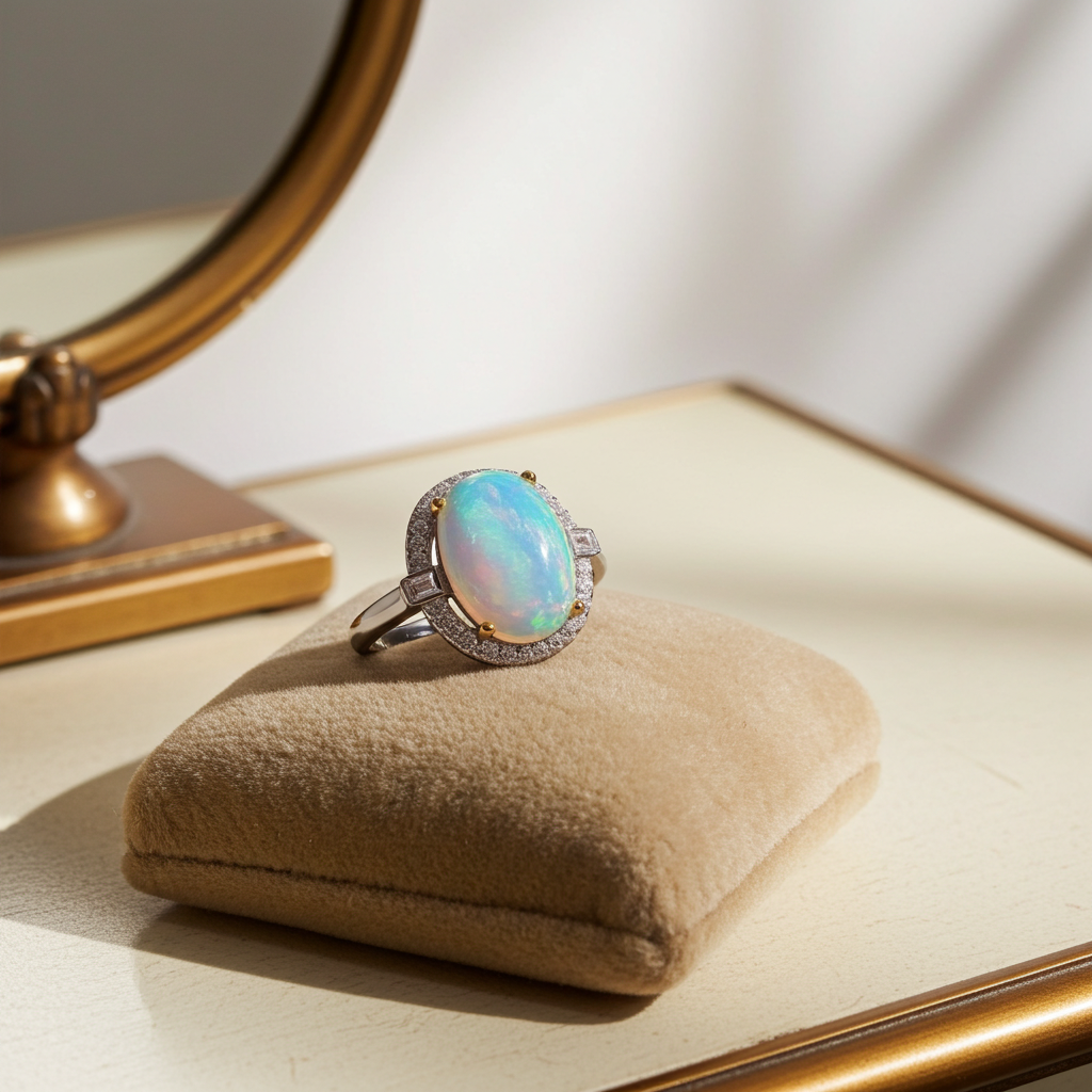 Australian White Opal Ring 8x10mm 925 Sterling Silver