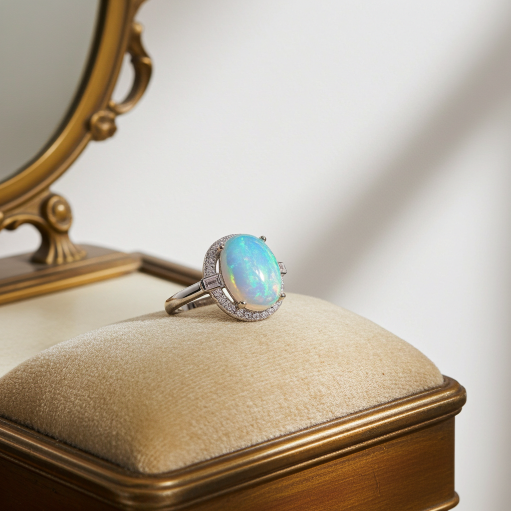 Australian White Opal Ring 8x10mm 925 Sterling Silver
