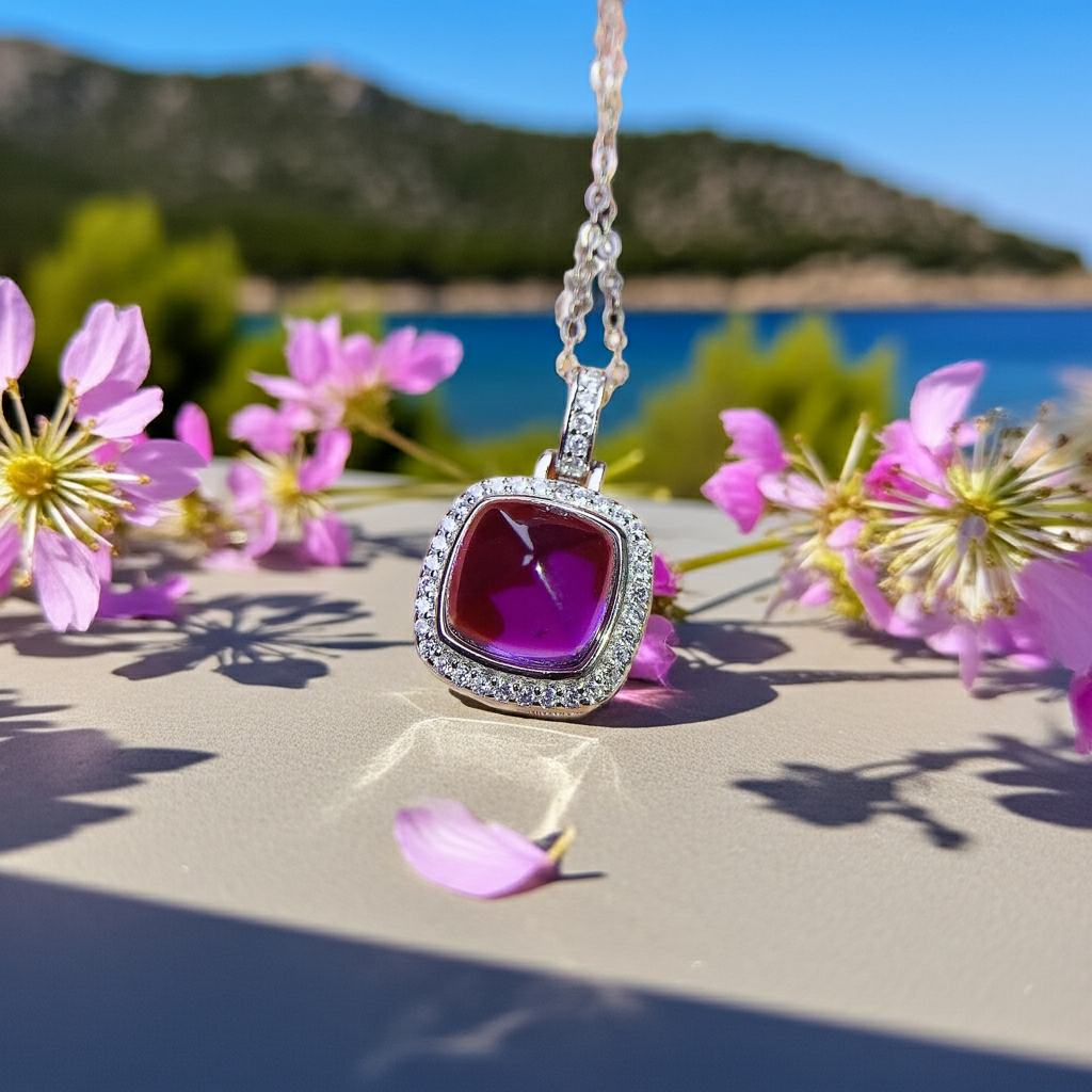 2.85CT Sugarloaf Cut Amethyst Gemstone Pendant