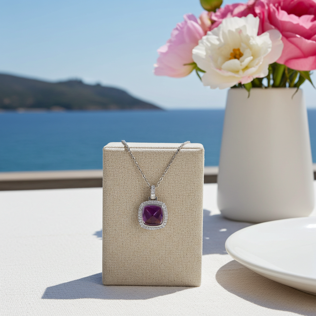 2.85CT Sugarloaf Cut Amethyst Gemstone Pendant