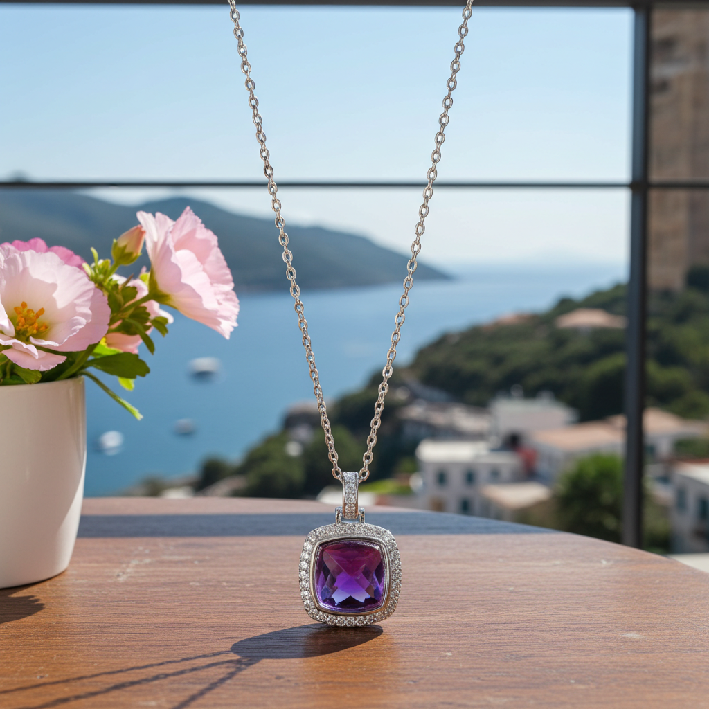 2.85CT Sugarloaf Cut Amethyst Gemstone Pendant