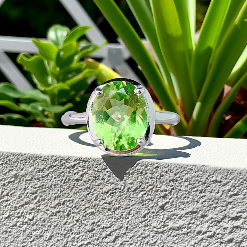 Natural Peridot Gemstone Ring 8x10mm 2.5CT, August Birthstone Peridot Ring