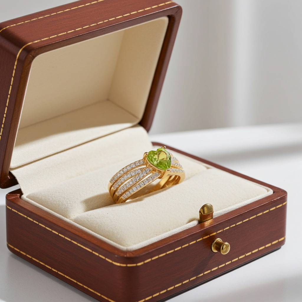 Natural Peridot Gemstone Heart Ring 6mm, August Birthstone Peridot Ring