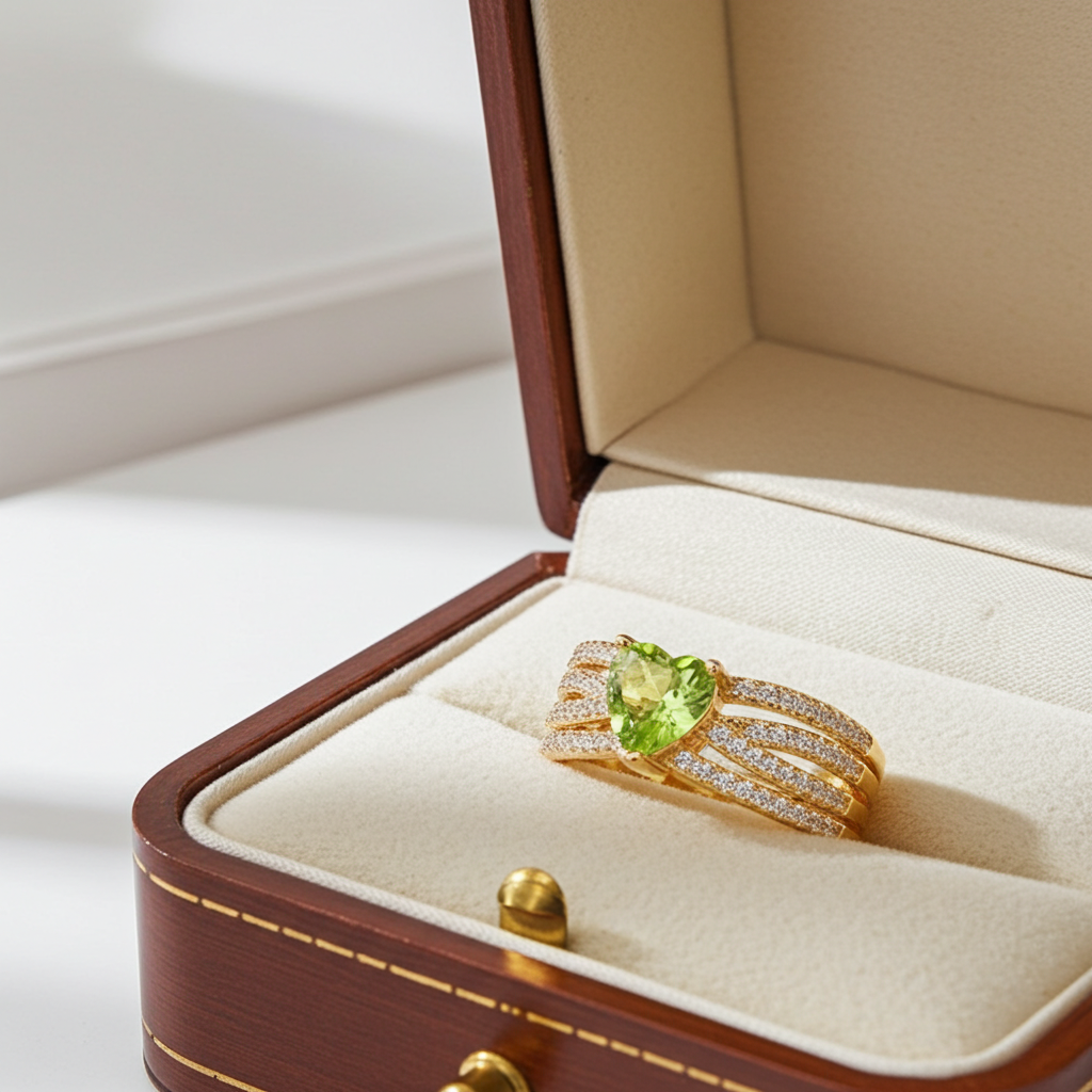 Natural Peridot Gemstone Heart Ring 6mm, August Birthstone Peridot Ring