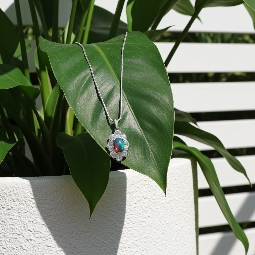 Colorful Black Opal Necklace, Natural Fire Opal Pendant Necklace