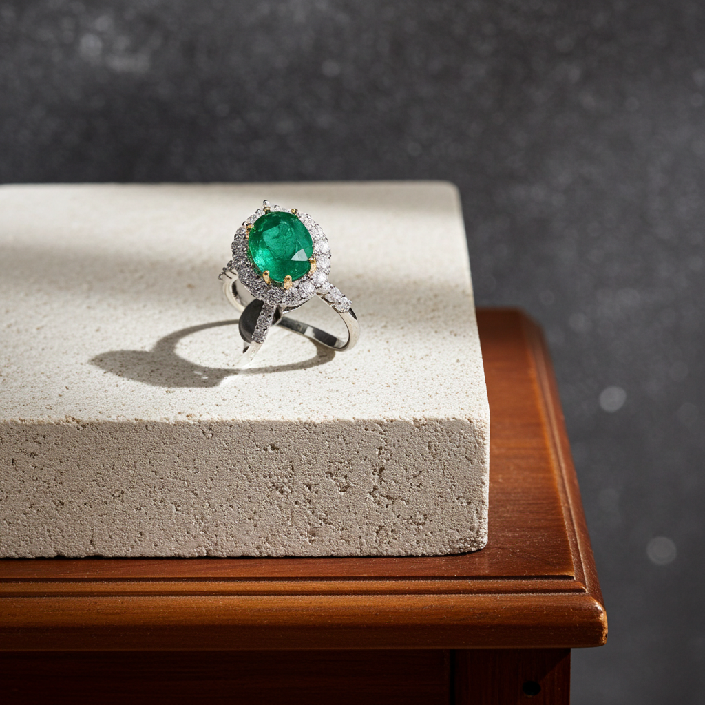 Grade AAA Natural Emerald Ring 4x6mm Platinum Plated, Colombian Emerald Ring