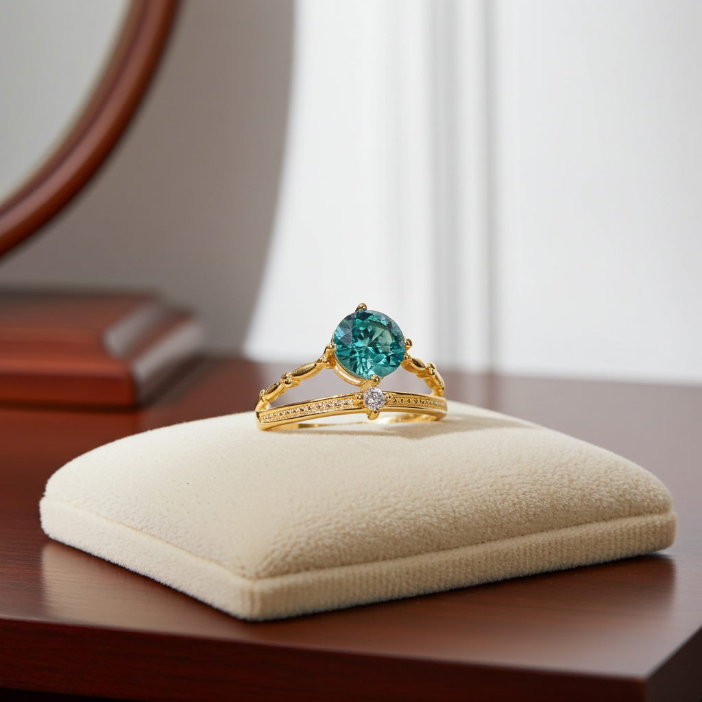 VVS1 1 CT Green Moissanite Ring Round Brilliant Cut