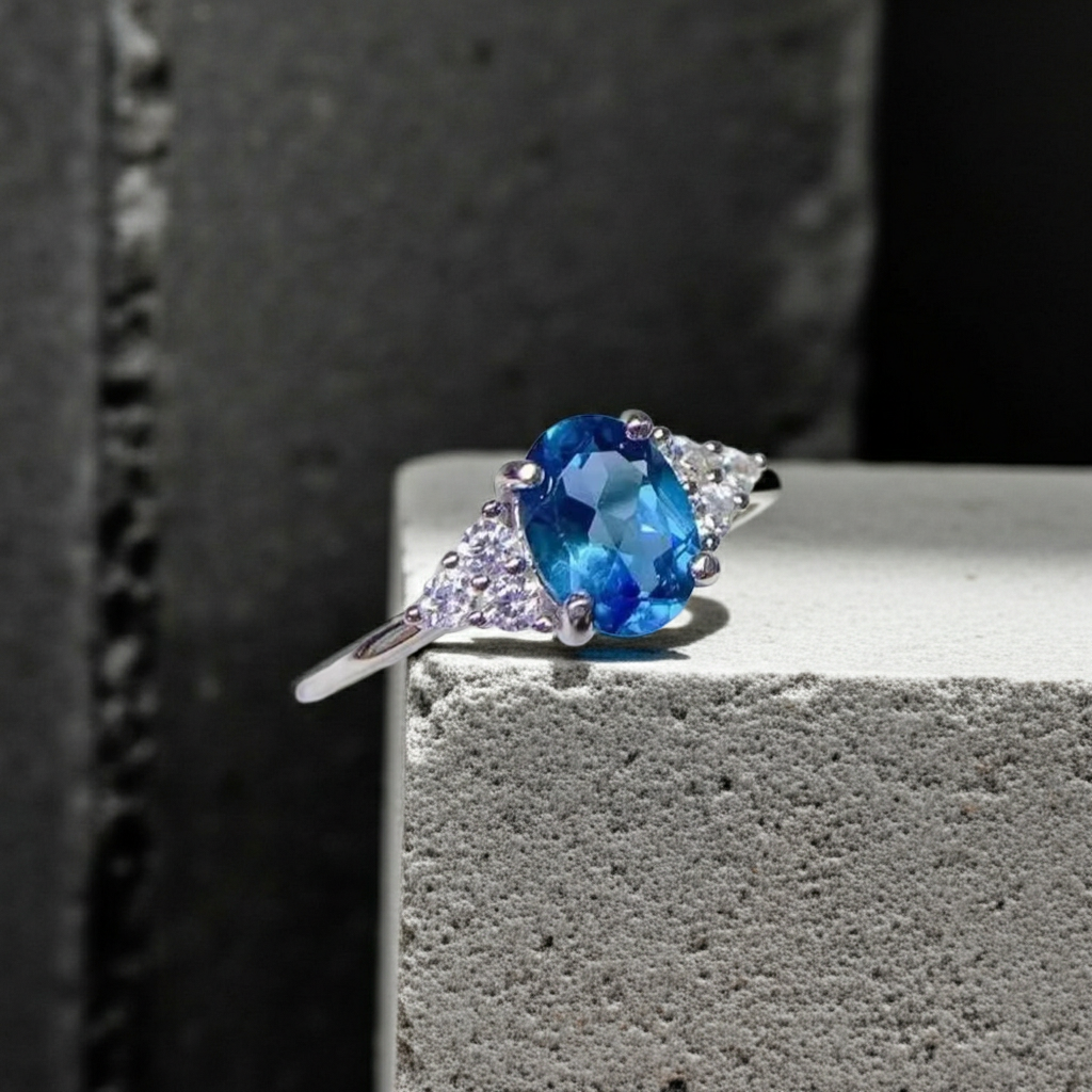 1.25CT London Blue Topaz Ring 925 Sterling Silver 6x8mm