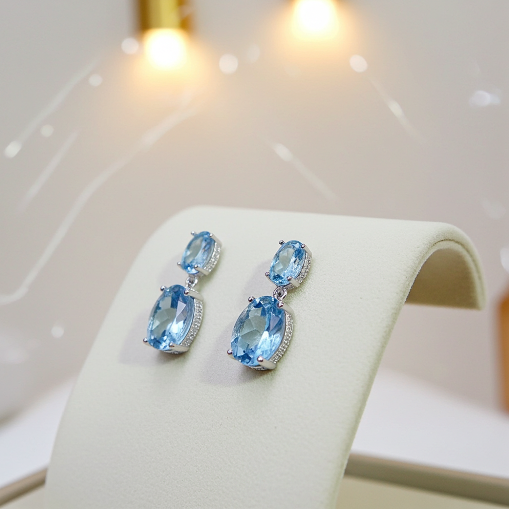 Sky Blue Topaz Gemstone Dangle Earrings 8x10mm