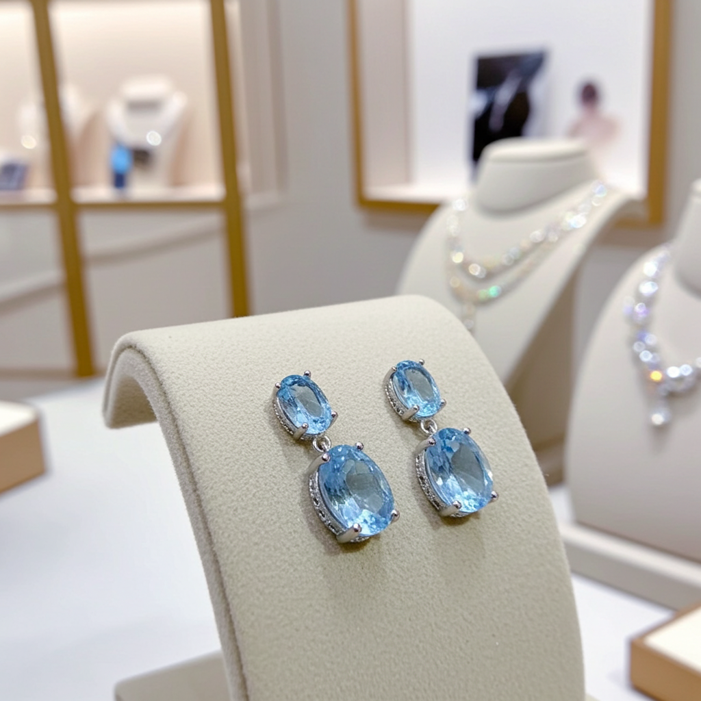 Sky Blue Topaz Gemstone Dangle Earrings 8x10mm