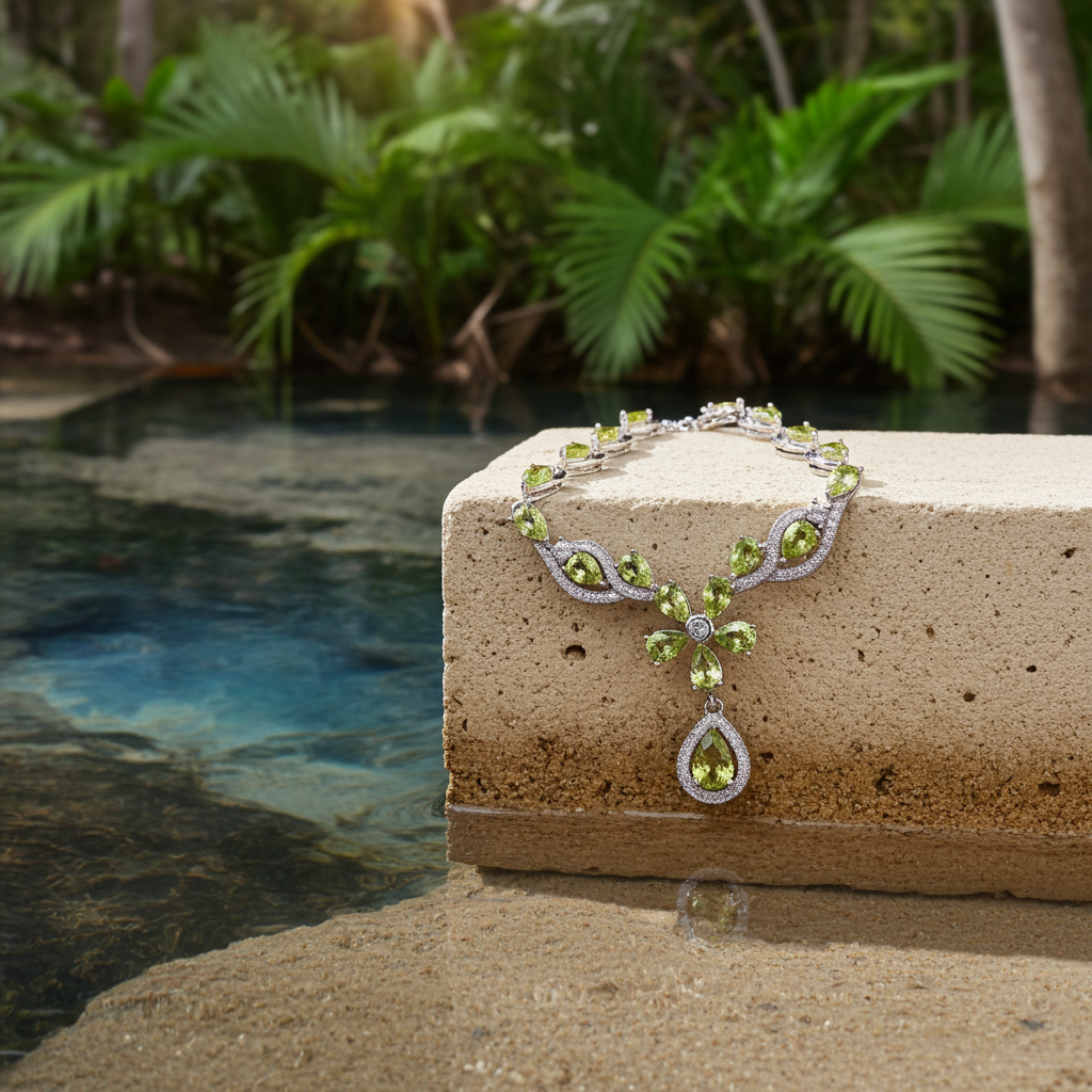 Natural Peridot Gemstone Necklace, August Birthstone Peridot Statement Necklace