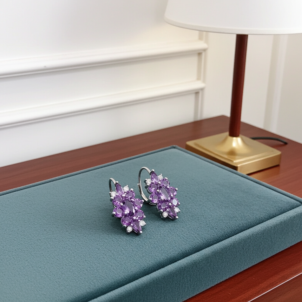 Purple Amethyst Gemstone Earrings 925 Sterling Silver