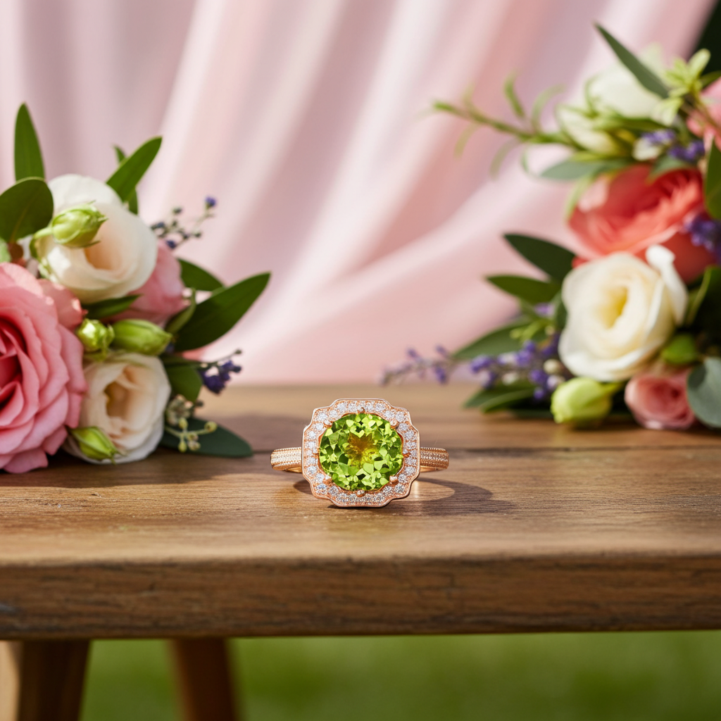 Natural Peridot Gemstone Ring 9mm 3.5CT, August Birthstone Peridot Ring Sterling