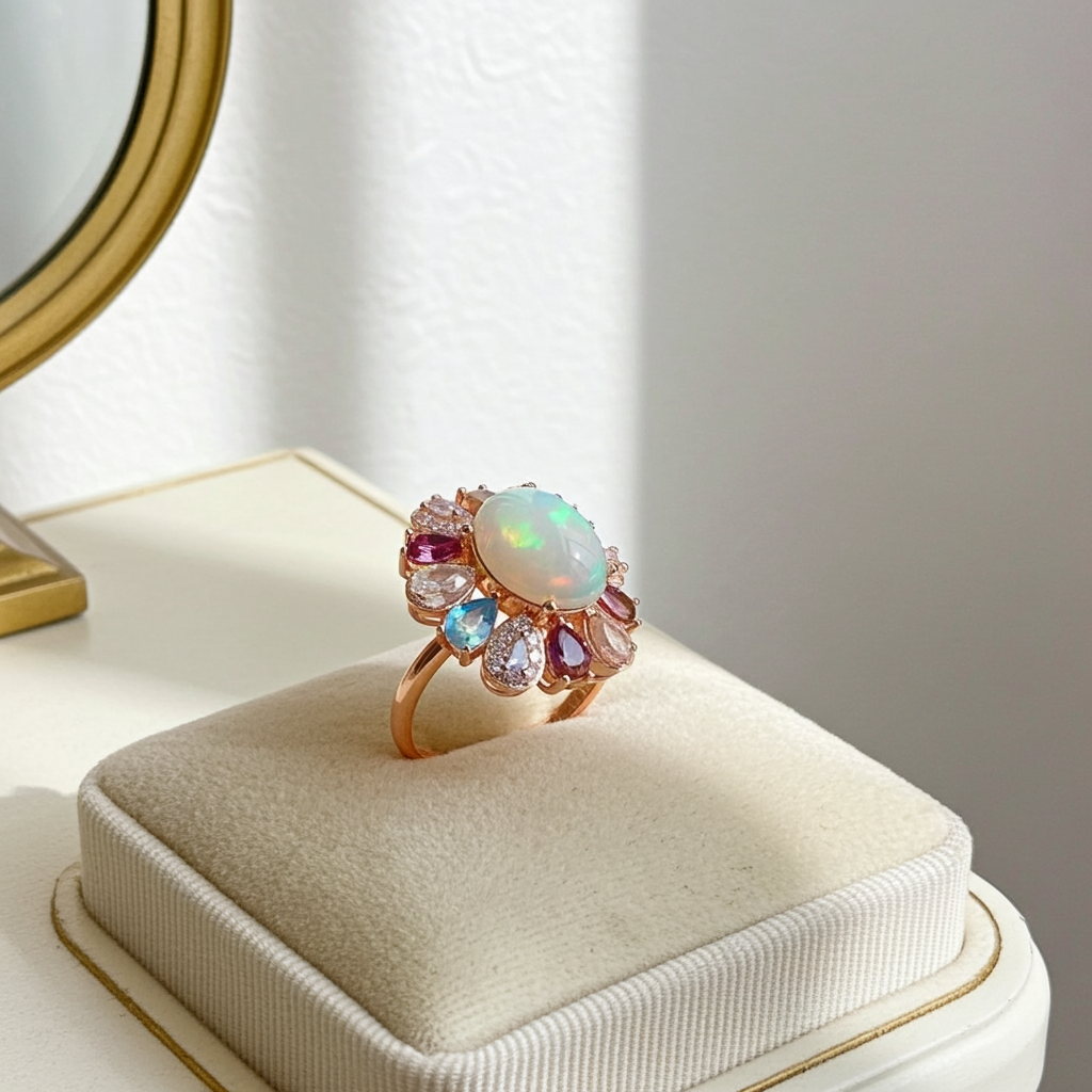 Ruby Sapphire Peridot Topaz and Opal Gemstone Ring
