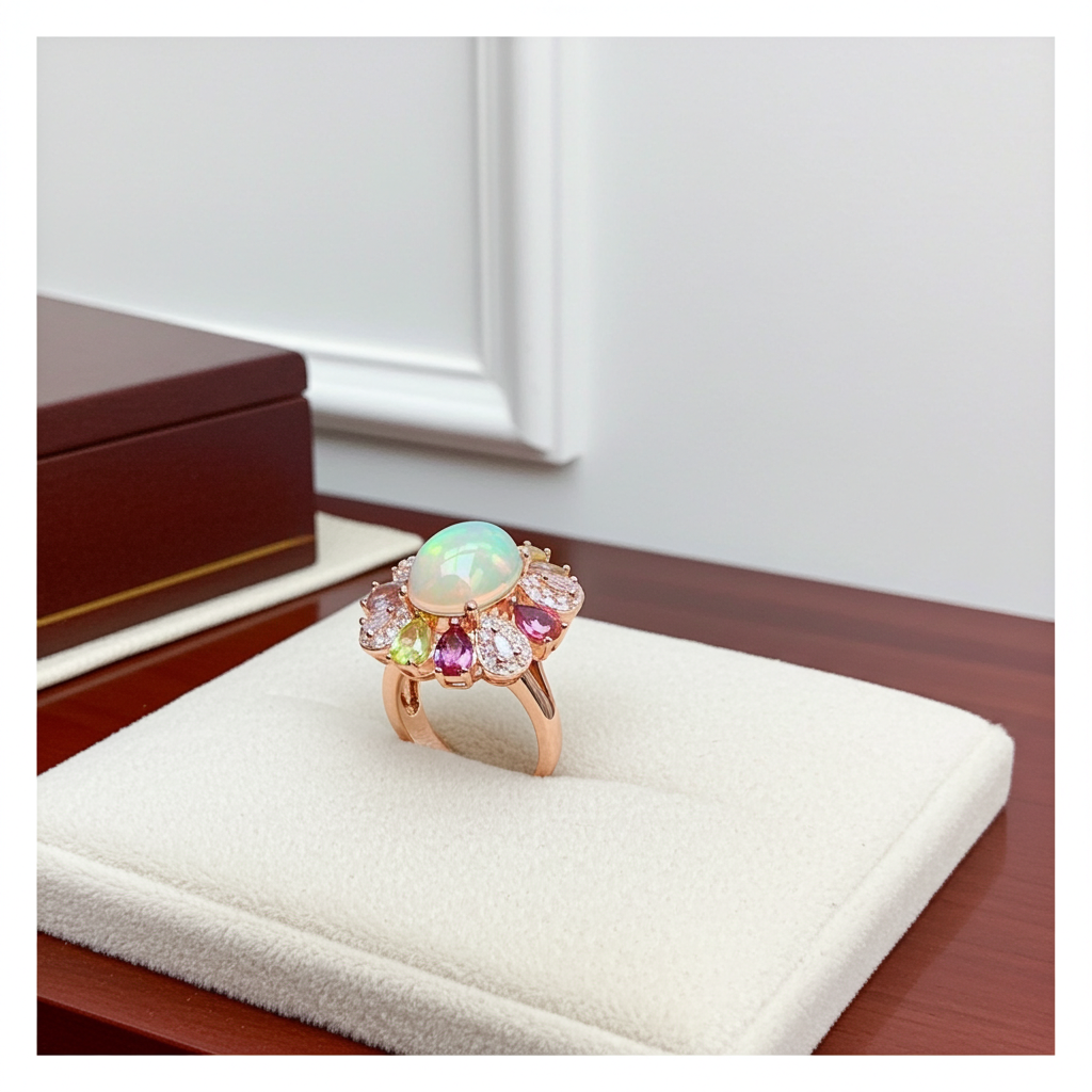 Ruby Sapphire Peridot Topaz and Opal Gemstone Ring