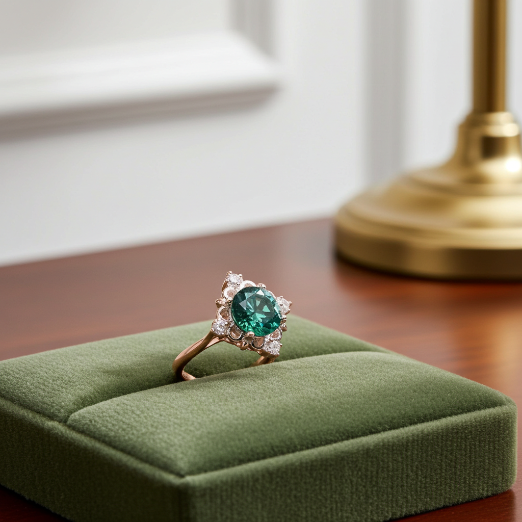 VVS1 1 CT Round Brilliant Cut Green Moissanite Flower Ring