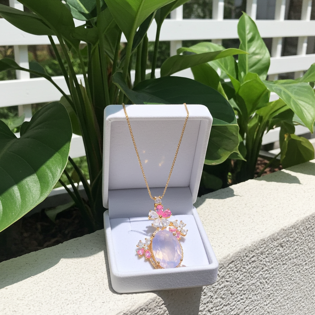 Natural Lavender Amethyst Floral Pendant Necklace 10x14mm
