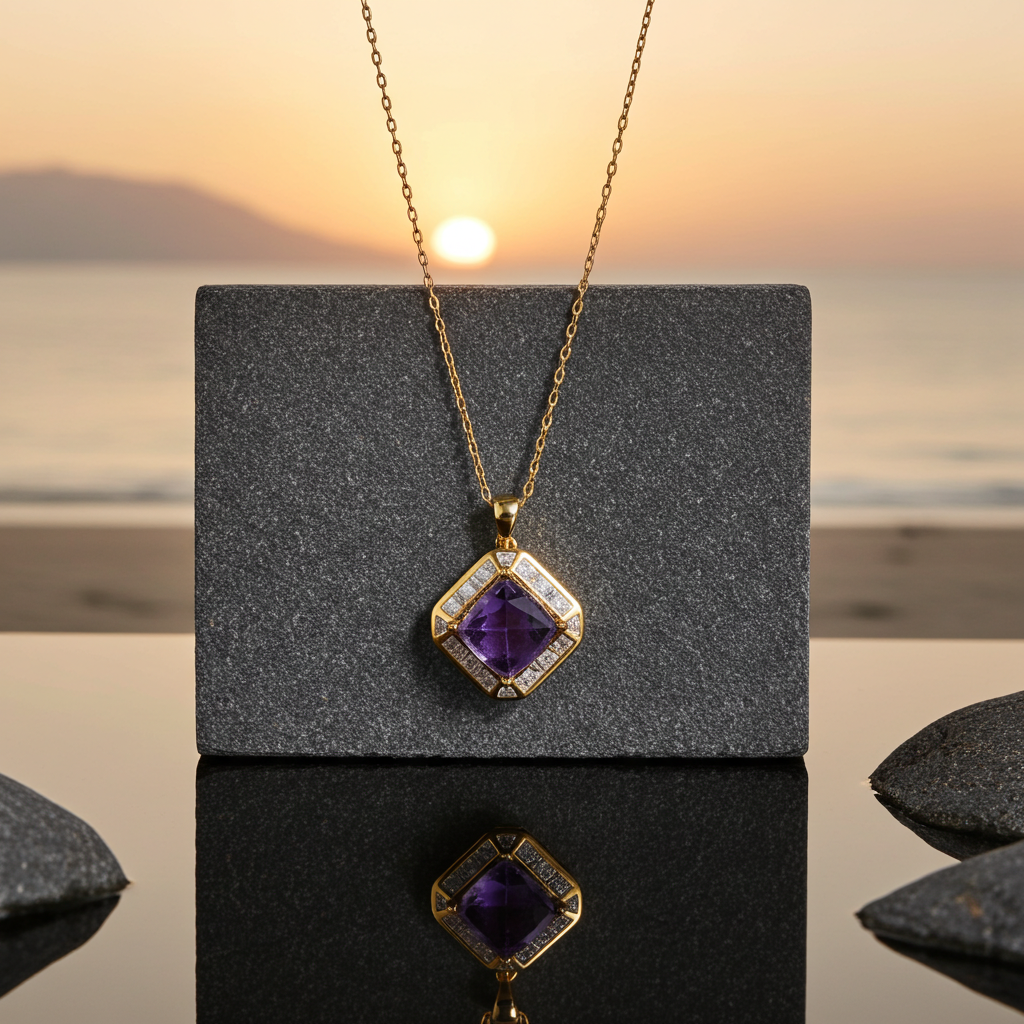 5CT Sugarloaf Amethyst Pendant Necklace 925 Sterling Silver