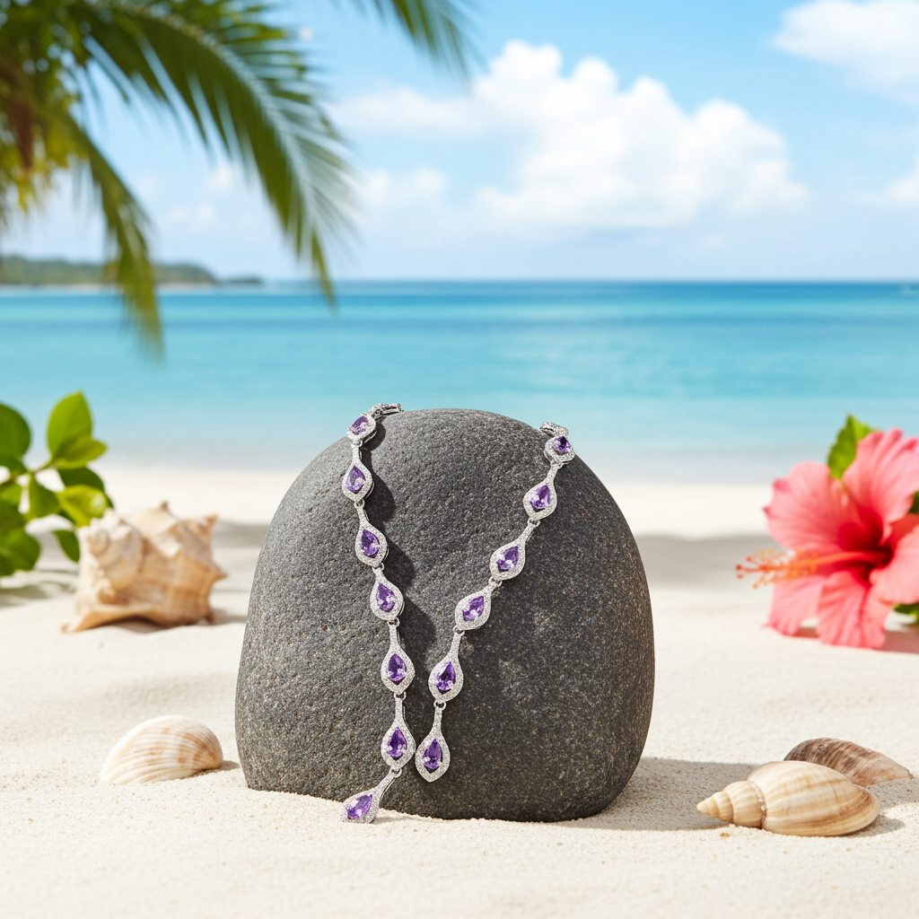 Natural Amethyst Gemstone Clavicle Necklace 925 Sterling Silver