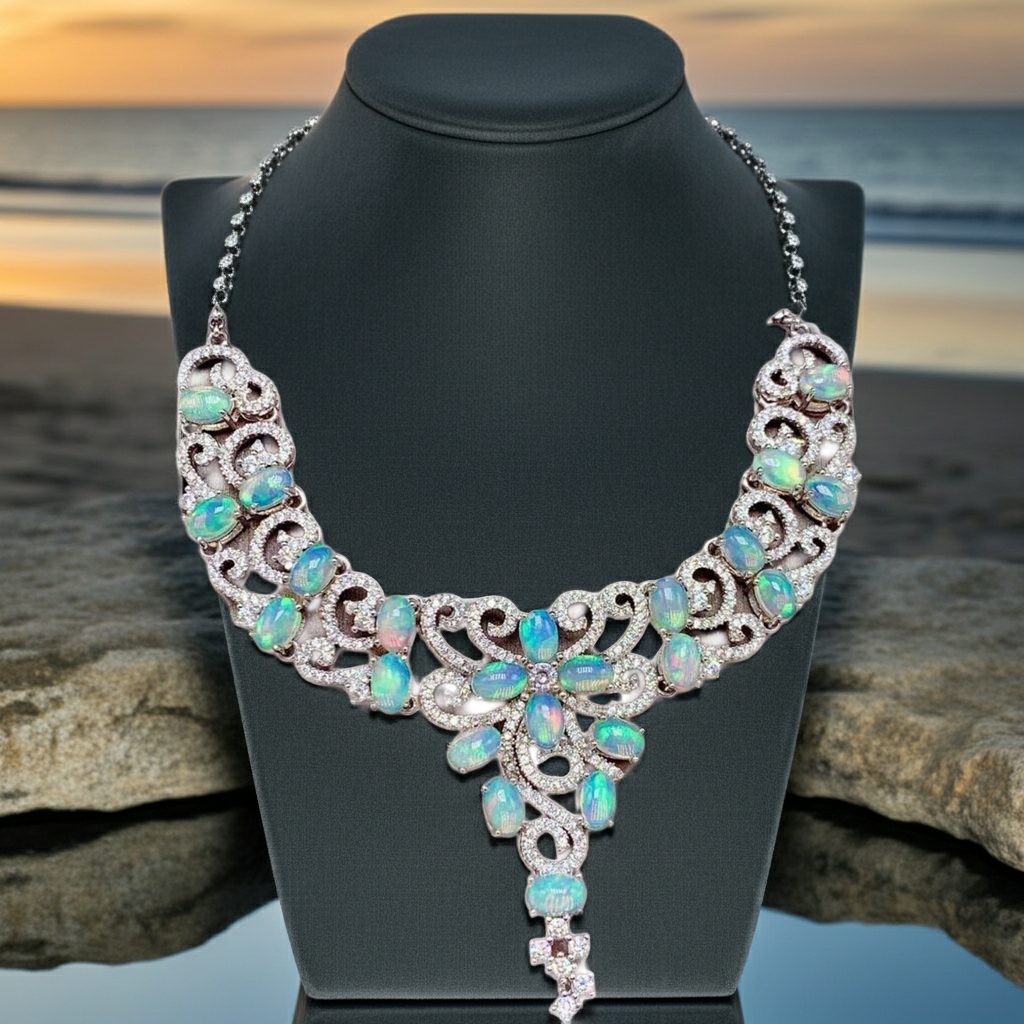 Australian White Opal Statement Necklace, Women's White Opal Statement Necklace