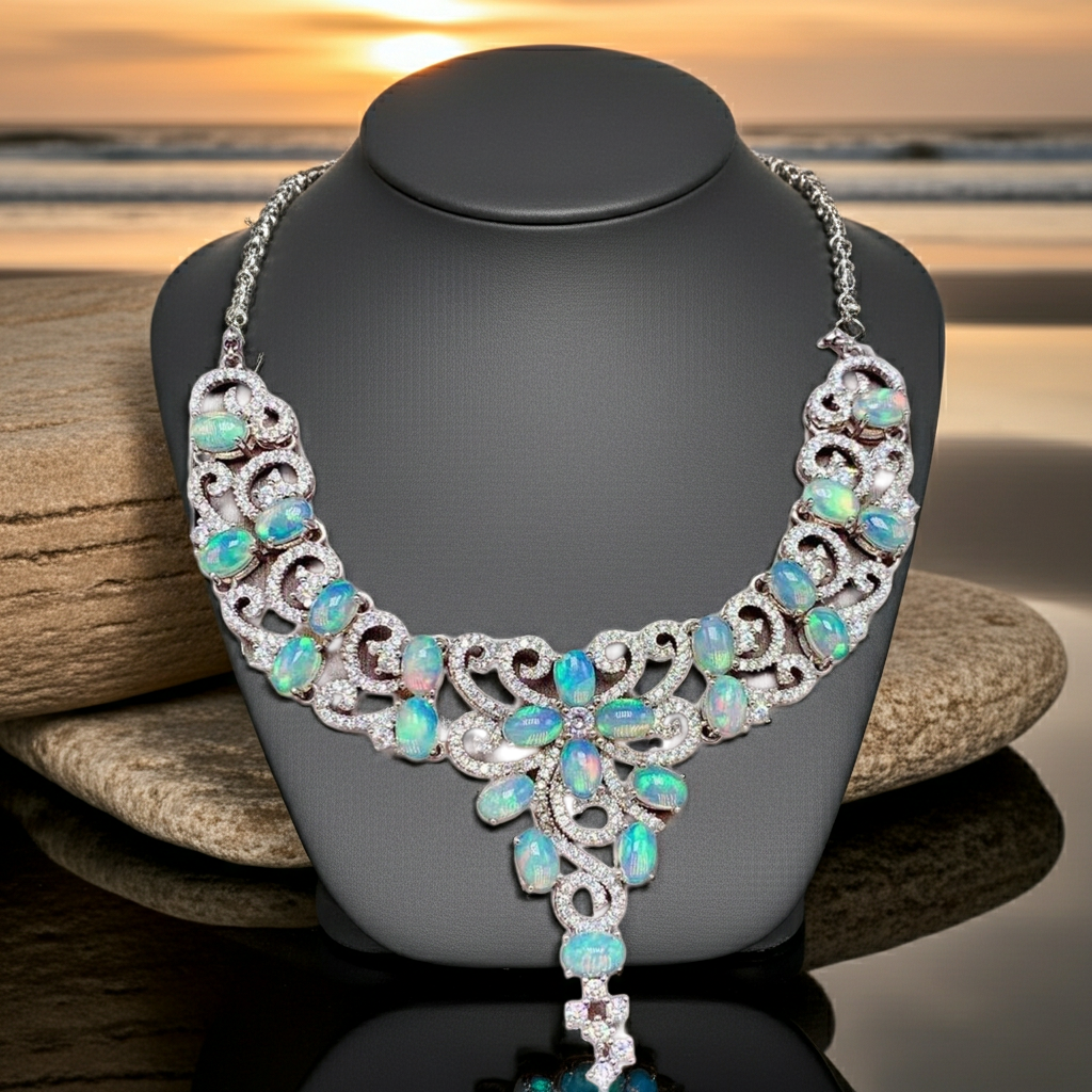 Australian White Opal Statement Necklace, Women's White Opal Statement Necklace
