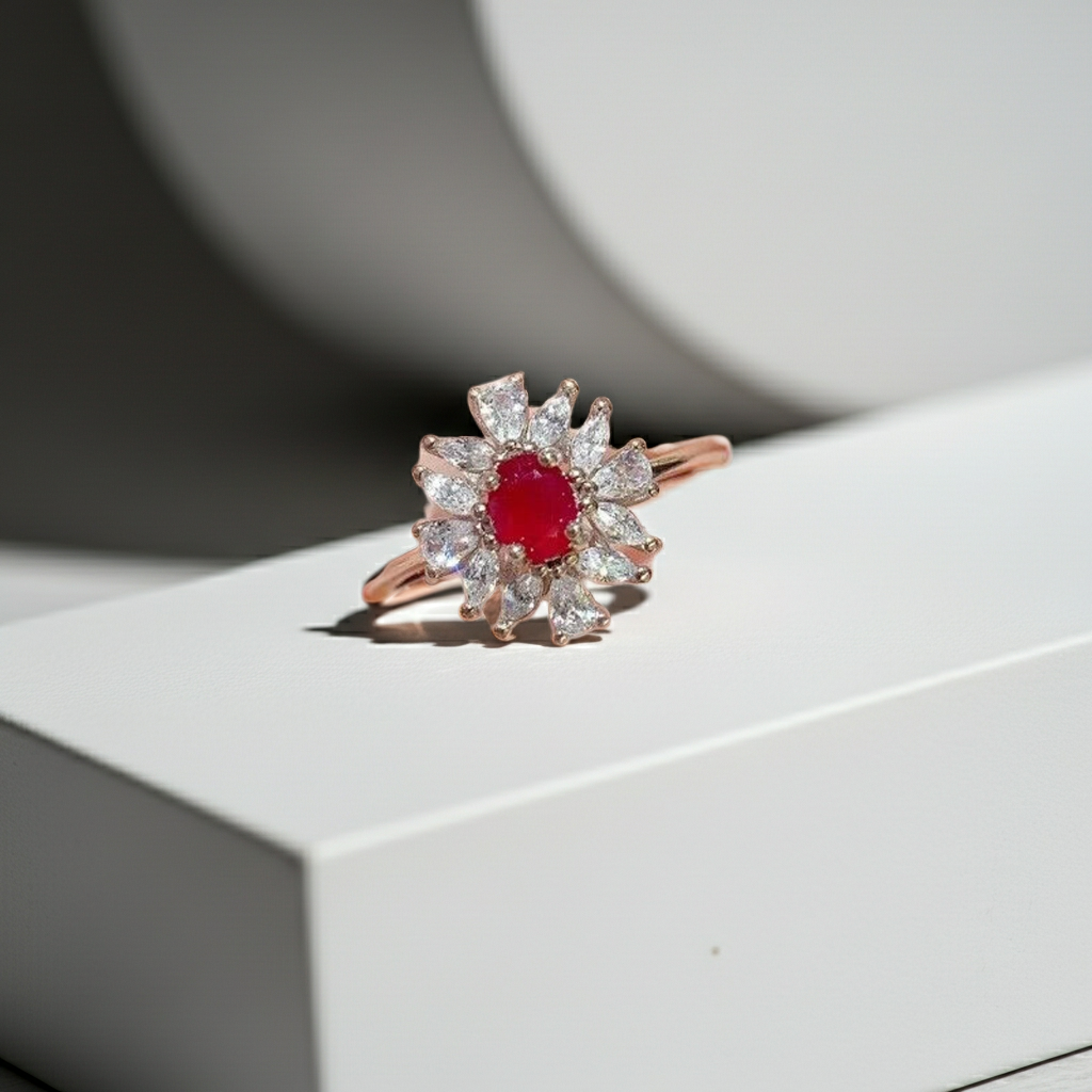 Dainty Ruby Cluster Cocktail Ring 3x4mm, Natural Ruby Ring Sterling Silver