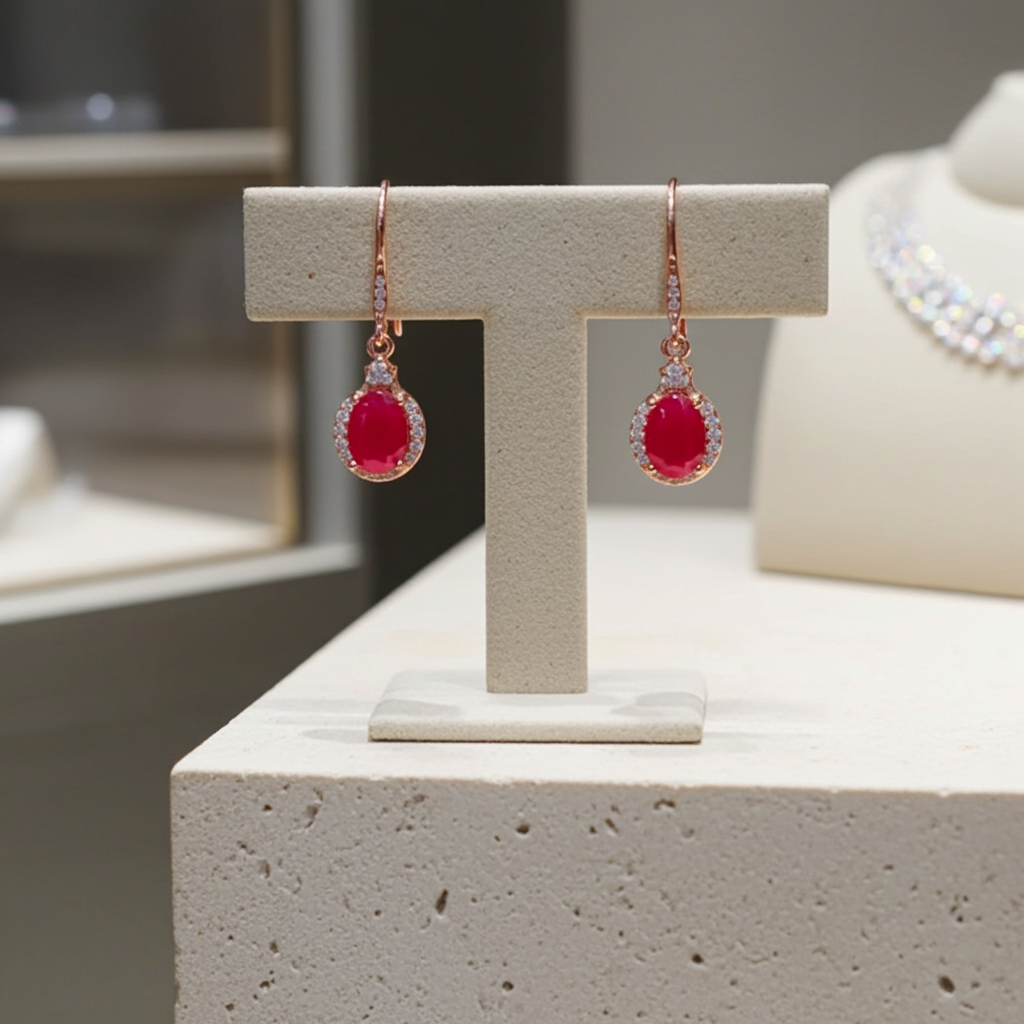 925 Sterling Silver 1.5ct Natural Ruby Dangle Earrings, Genuine Ruby Earrings