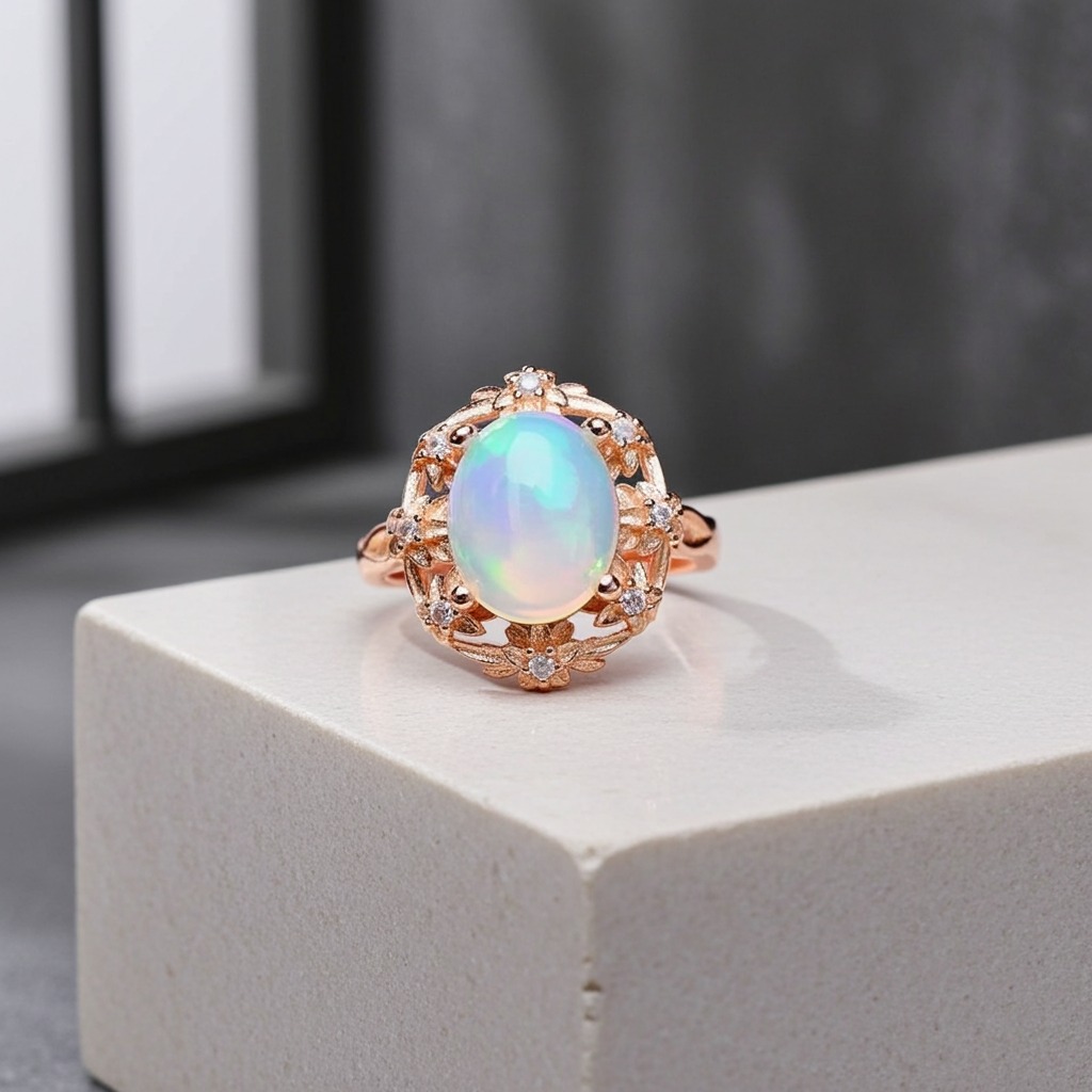Fire Opal Statement Ring 8x10mm 1.7CT, Natural Fire Opal Ring