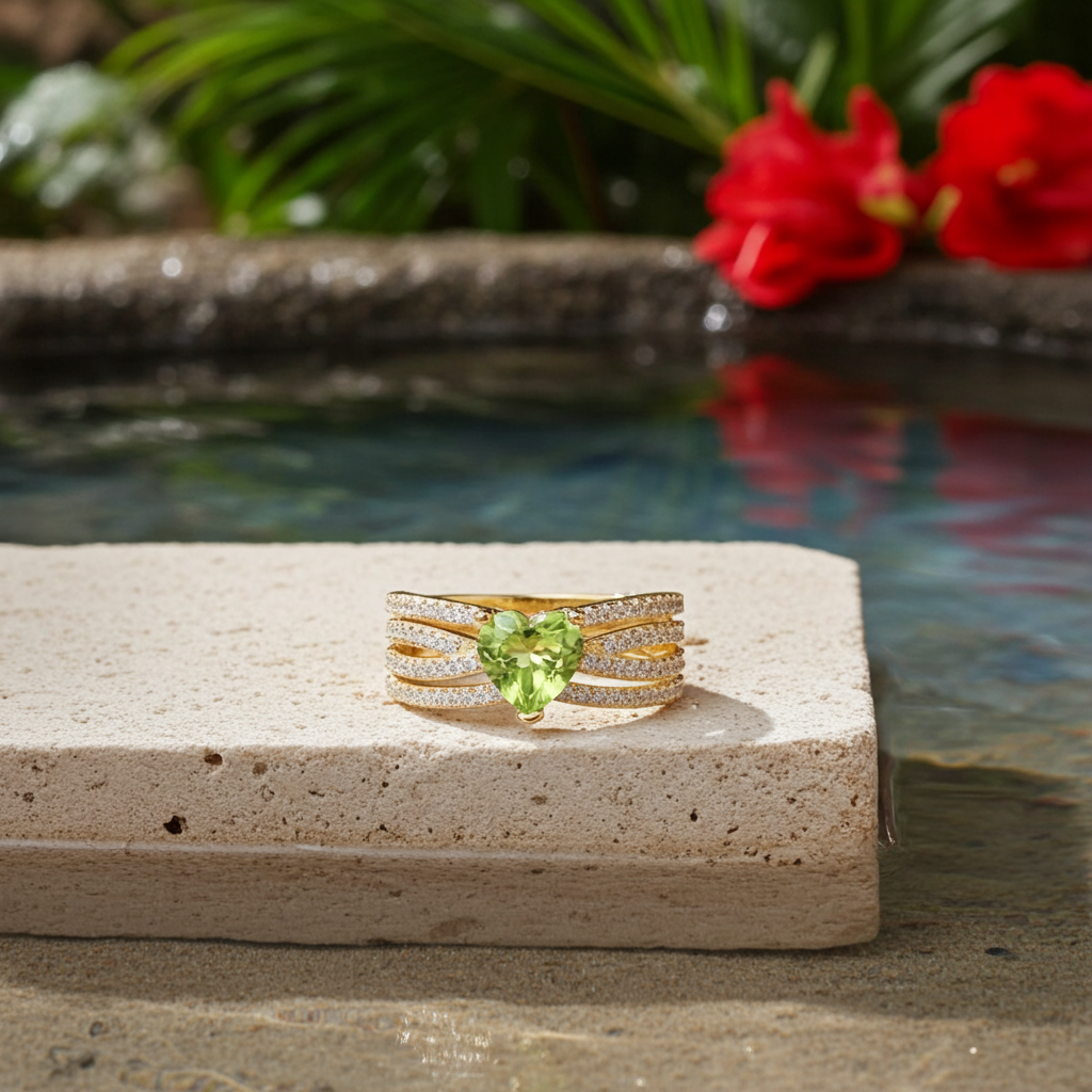 Natural Peridot Gemstone Heart Ring 6mm, August Birthstone Peridot Ring