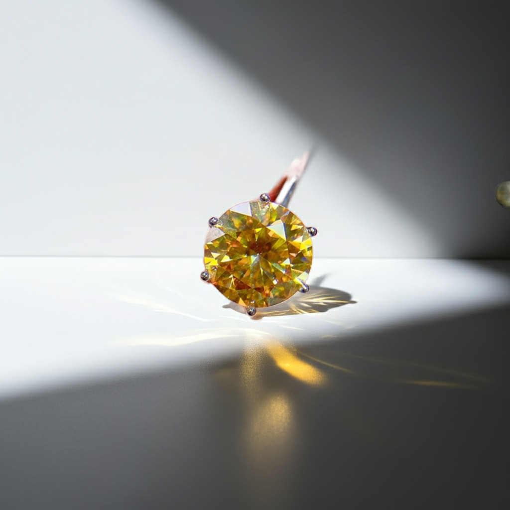 5 Carat Round Cut Yellow Moissanite Ring, 925 Sterling Silver Moissanite Ring