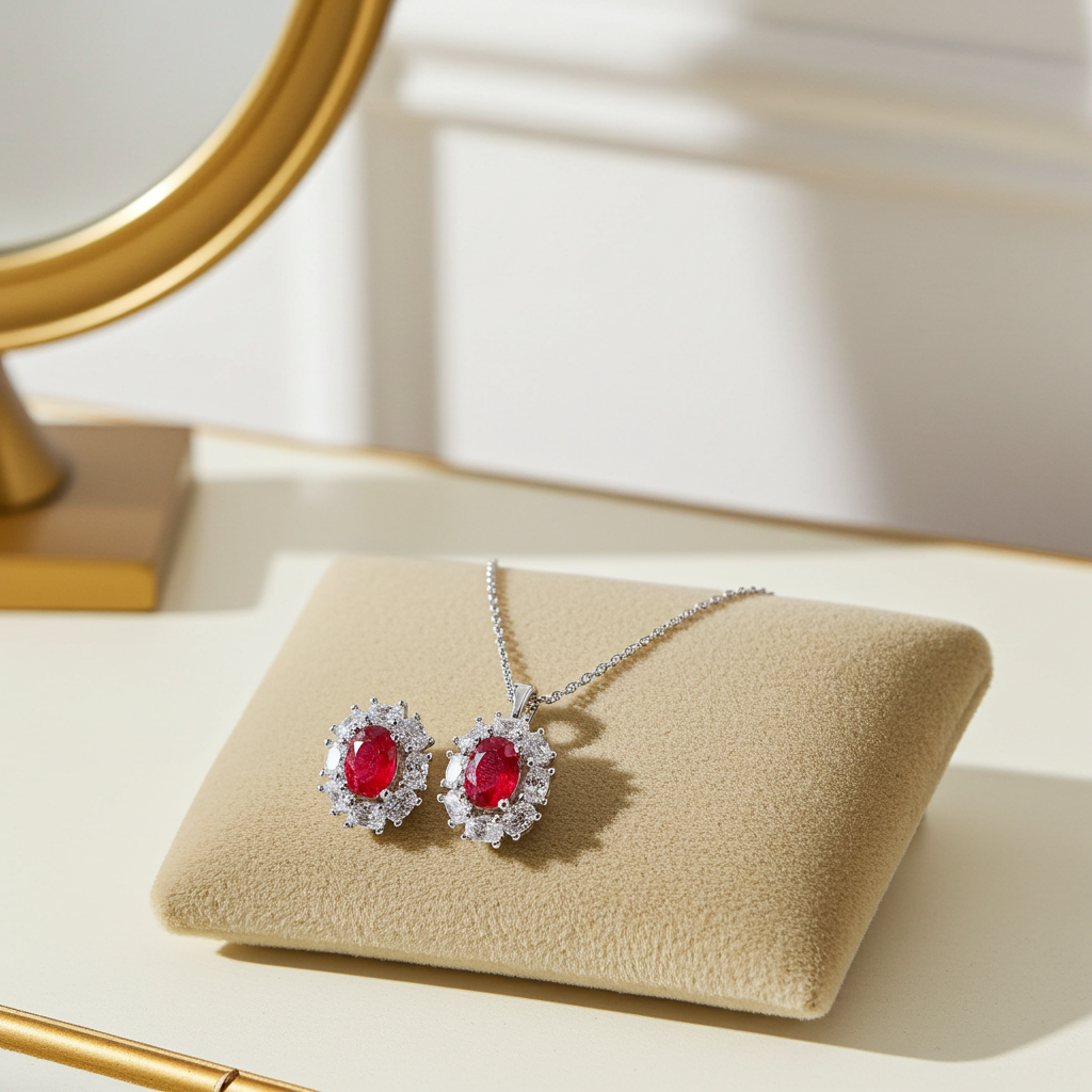 Natural Ruby Jewelry Set, Women's Ruby Pendant and Ring, Ruby Ring and Pendant