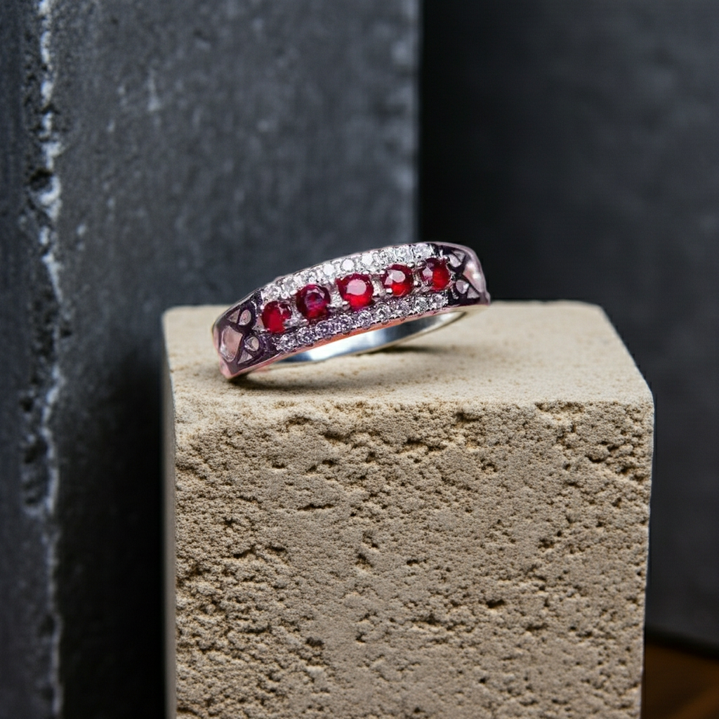 Natural Ruby Band Ring 2mm, Burma Ruby Round Cut Band Ring, Genuine Ruby Ring