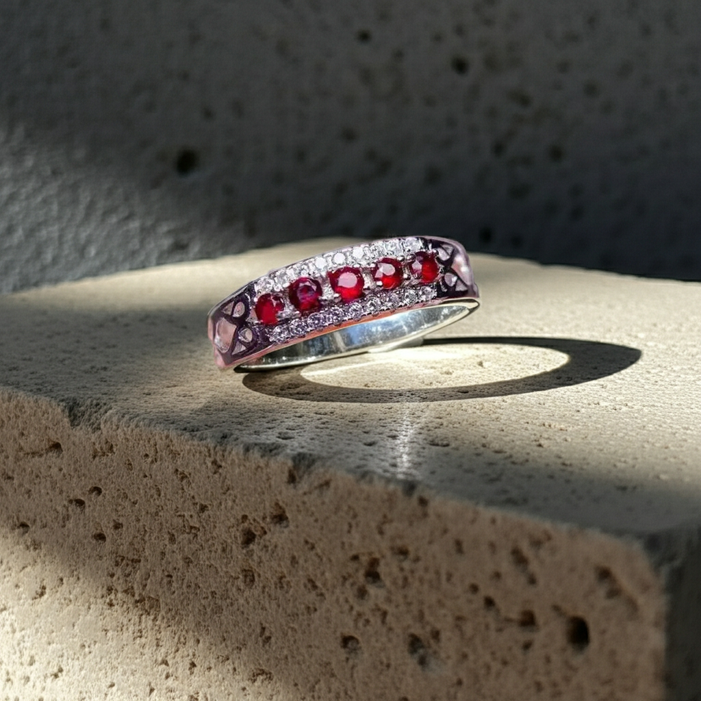 Natural Ruby Band Ring 2mm, Burma Ruby Round Cut Band Ring, Genuine Ruby Ring