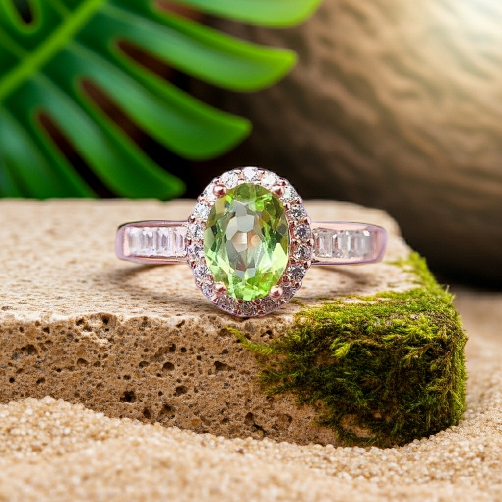 Natural Peridot Gemstone Ring 5x7mm, August Birthstone Peridot Ring