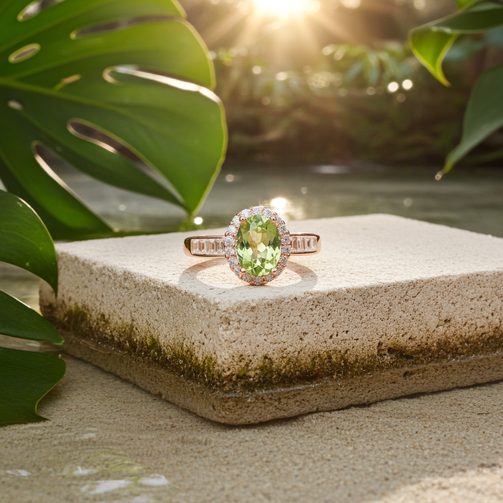 Natural Peridot Gemstone Ring 5x7mm, August Birthstone Peridot Ring