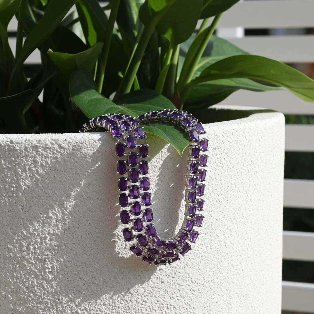 Natural Amethyst Three Layer Tennis Bracelet 925 Sterling Silver