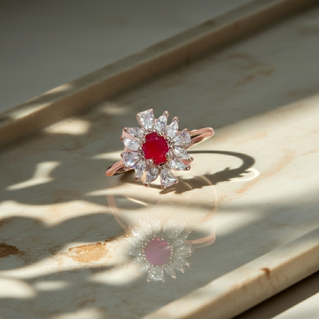 Dainty Ruby Cluster Cocktail Ring 3x4mm, Natural Ruby Ring Sterling Silver