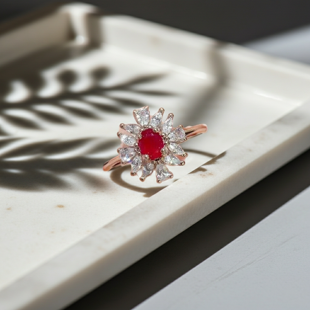 Dainty Ruby Cluster Cocktail Ring 3x4mm, Natural Ruby Ring Sterling Silver