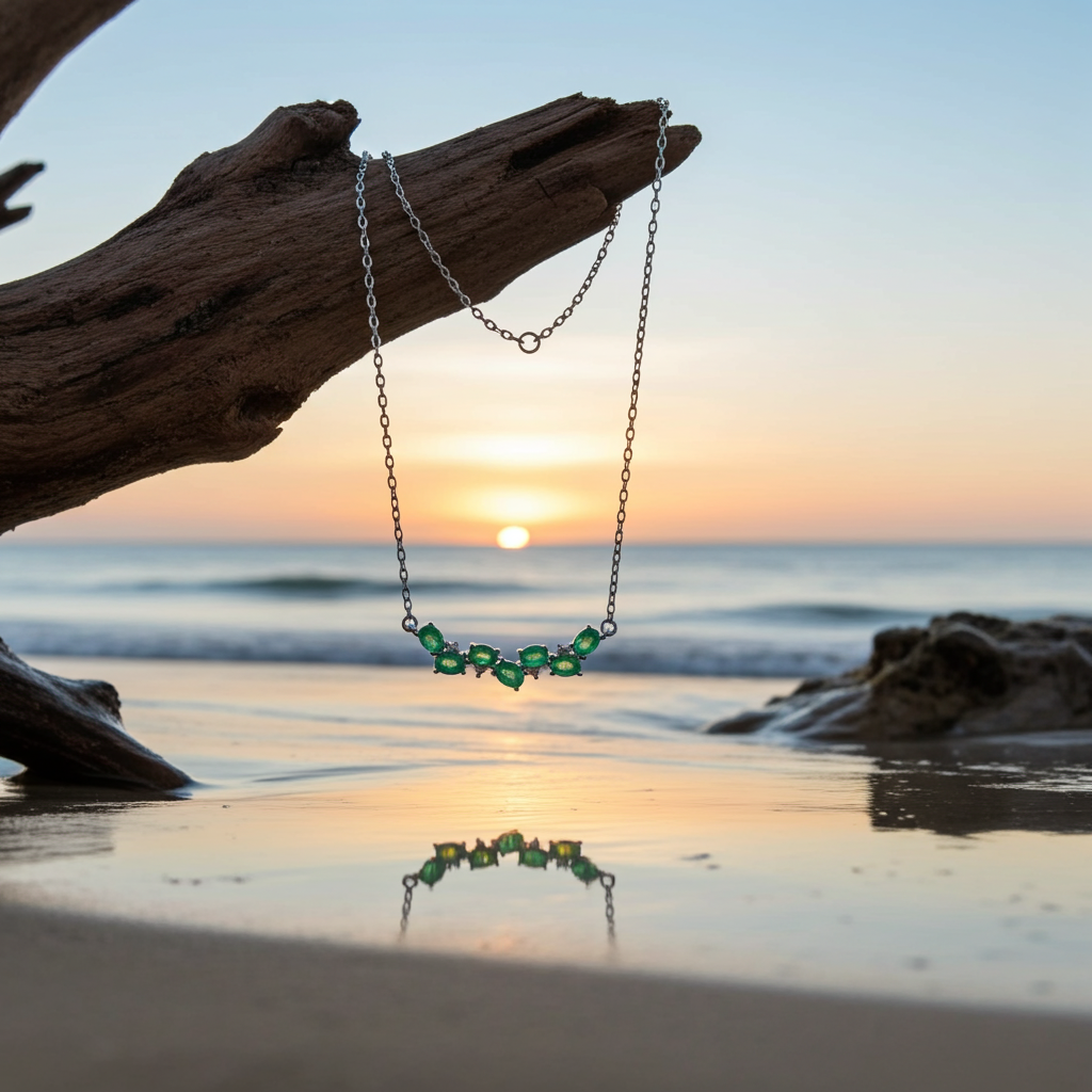 Natural Colombian Emerald Clavicle Chain Necklace 3x4mm