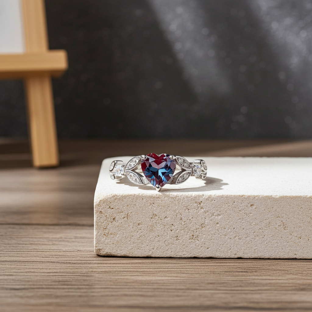Color Changing Lab Alexandrite Heart Ring 6mm