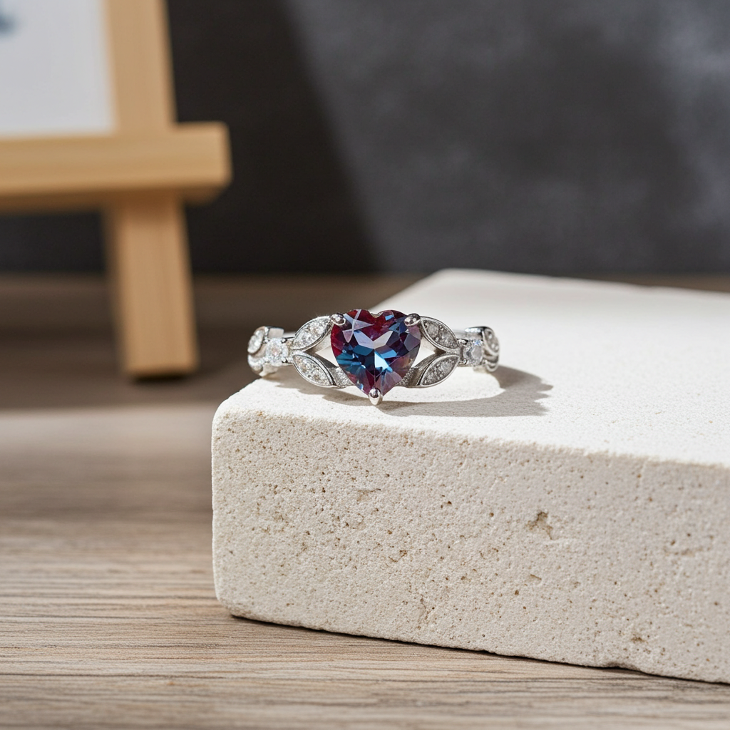 Color Changing Lab Alexandrite Heart Ring 6mm