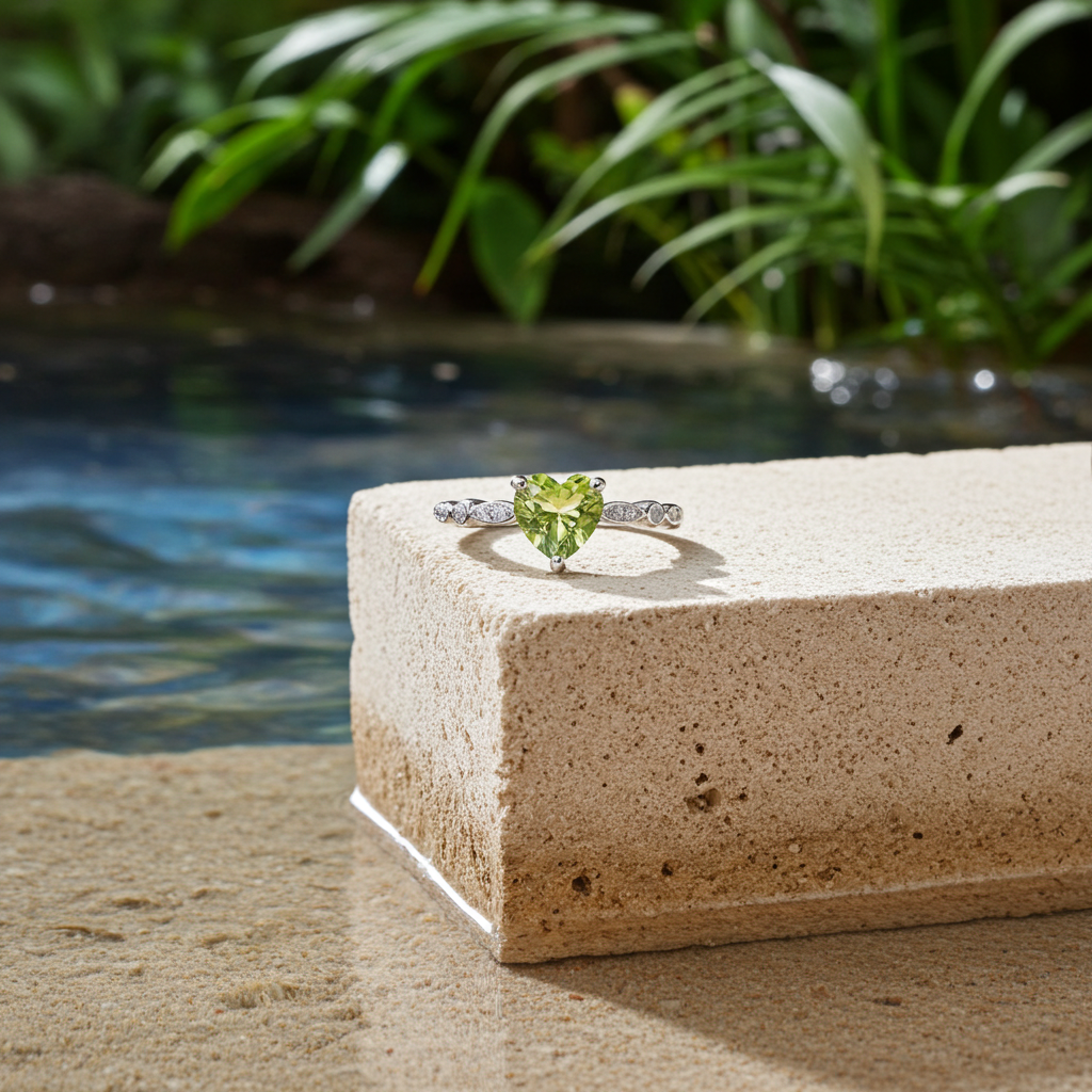 Natural Peridot Heart Ring, August Birthstone Peridot Ring 925 Sterling Silver