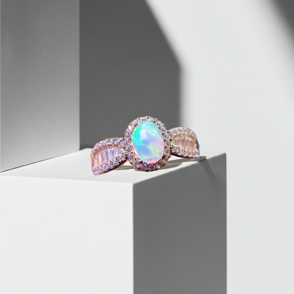 Dainty White Fire Opal Ring 5x7mm Oval Cut 925 Sterling Silver