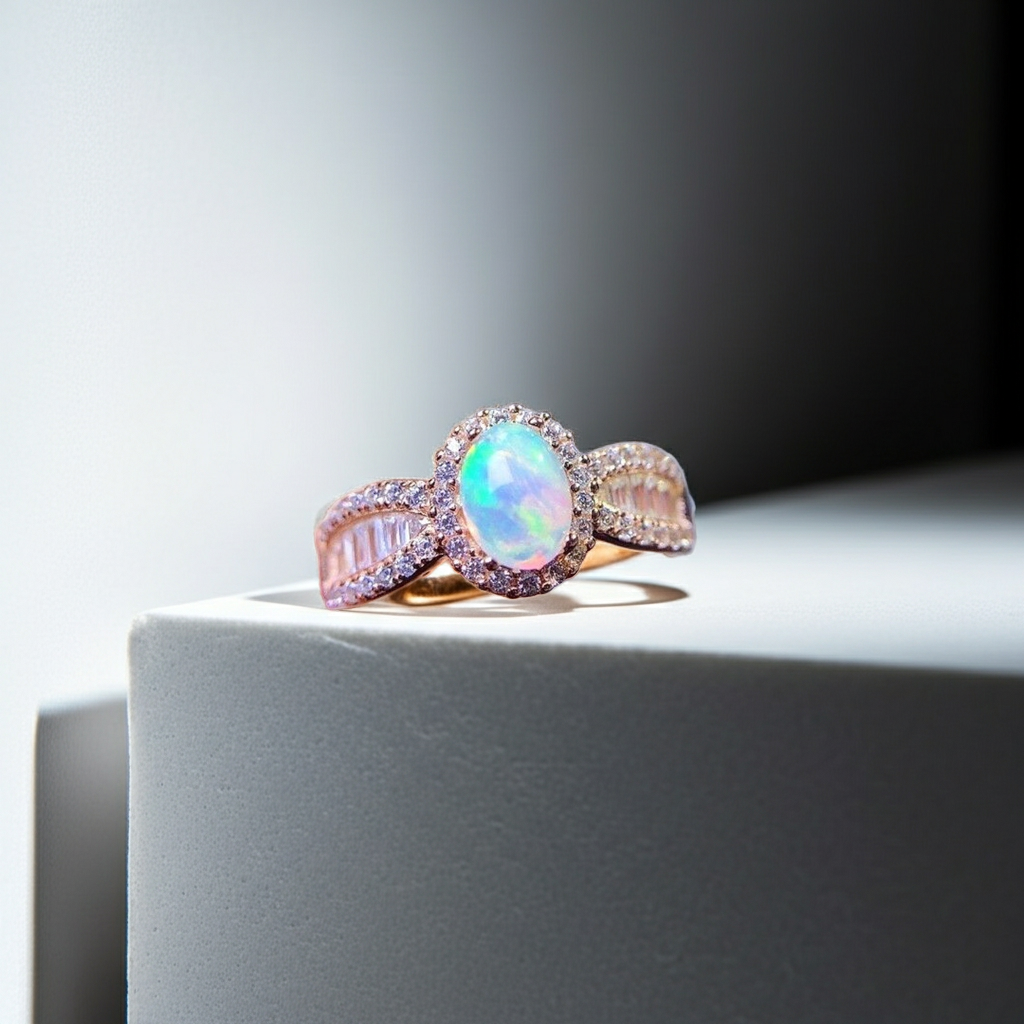 Dainty White Fire Opal Ring 5x7mm Oval Cut 925 Sterling Silver