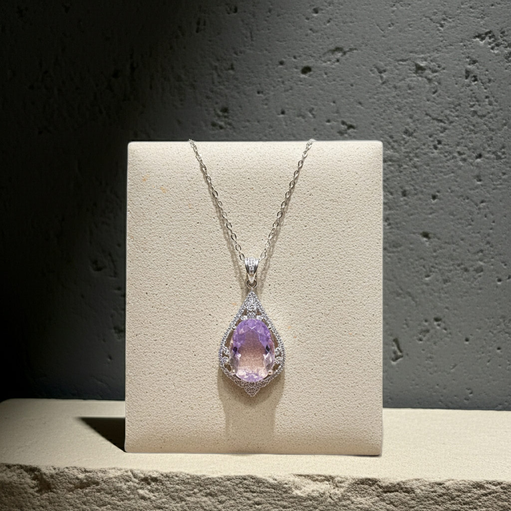 Lavender Amethyst Jewelry Set Ring and Pendant