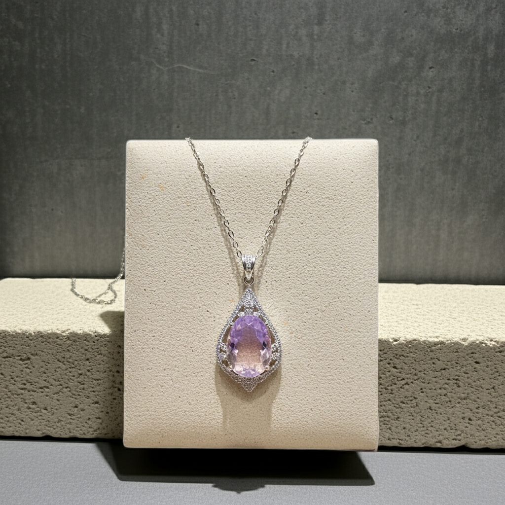 Lavender Amethyst Jewelry Set Ring and Pendant