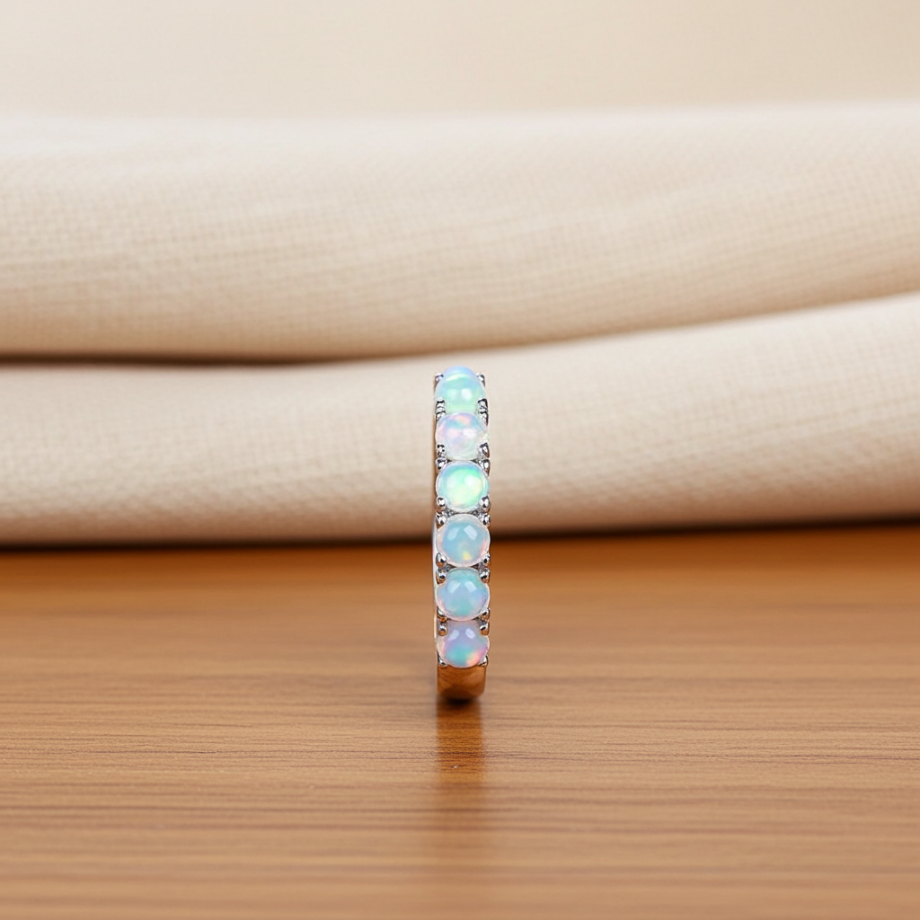 Australian White Opal Band Ring 3mm 925 Sterling Silver